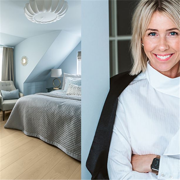 portrait Jannice Wistrand in combination with interior image from pergo flooring
